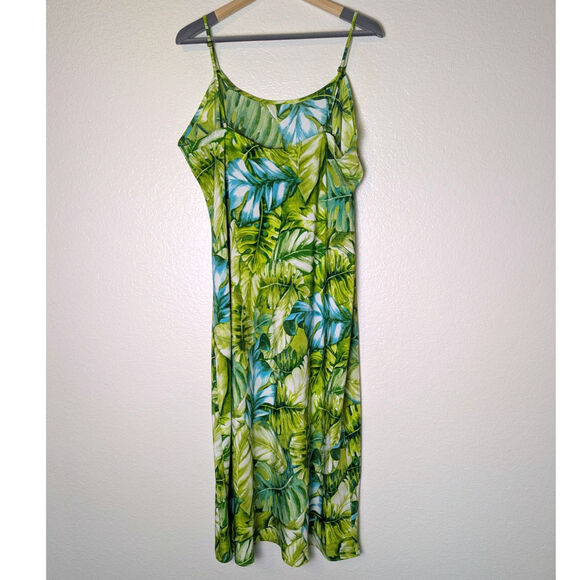 Natori Tropical Leaf Print Midi Slip Dress Nightgown Women XL Resortwear Travel - Picture 2 of 10